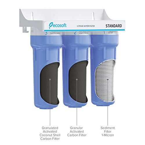 Ecosoft 3-stufiges Trinkwasser-Filtrationssystem unter der Spüle, hohe Kapazität, inkl. Sediment, 2 x CTO-Kohleblockfilter mit Küchenarmatur - 2