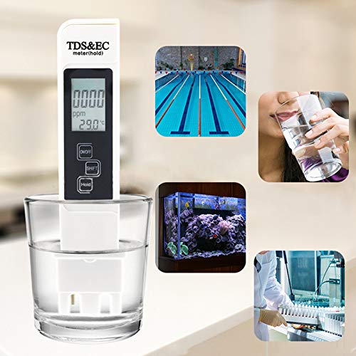 Litthing Wasserqualitätstest Meter TDS EC Temperatur 3 in 1 Wasser Tester mit LCD Display für Hydrokultur, Aquarien, Trinkwasser, Fischteich und Schwimmbad