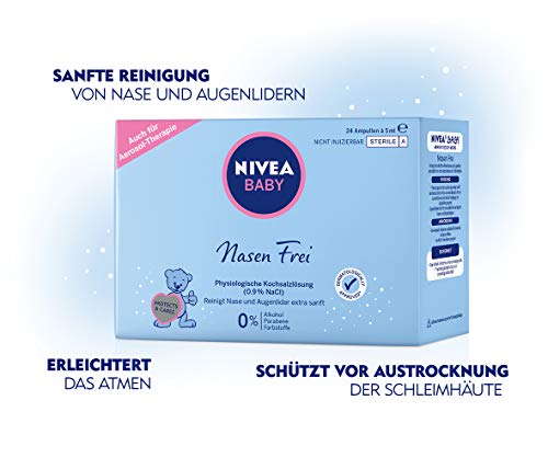 NIVEA BABY Nasen frei (24 Ampullen à 5 ml), Nasenpflege mit Kochsalzlösung reinigt Nase und Augenlider, befeuchtet die Nase und erleichtert das Atmen - 2