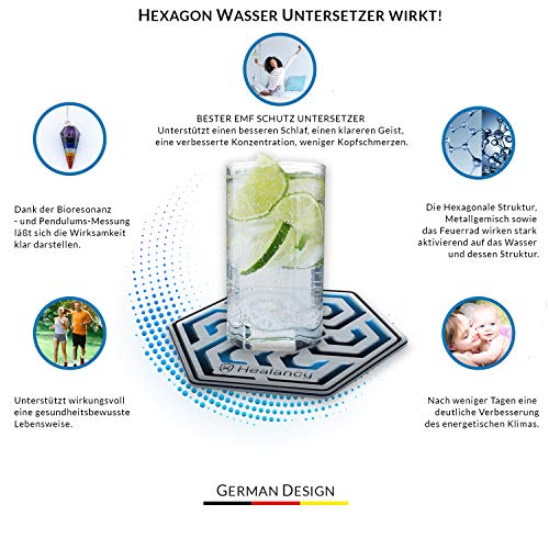 HEALANCY BIOMEDICAL Wasser Aktivierung & Belebung - 2 x Aktiv-Hexagonal Untersetzer für Trinkgläser und Wasserkaraffe. Unterstützt wirkungsvoll eine gesundheitsbewusste Lebensweise. - 3