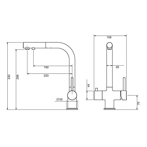 Bluewater DREI-Wege-Wasserhahn APALA mit ausziehbarer Brause! Küchenarmatur, Spültischarmatur, Mischbatterie, Dreiwege Wasserhahn, Für Osmoseanlagen Trinkwasseranlagen Wasserfilter (Edelstahl Optik) - 5