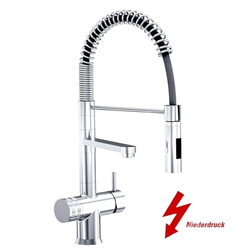 Designer Spiralfeder-Drei-Wege- LUXURY, Chrom 45 cm hoch für kaltes, heißes und gefiltertes Wasser. Ein Eyecatcher für eine niveauvolle, moderne und ästhetische Küche! Niederdruck Wasserhahn - 2