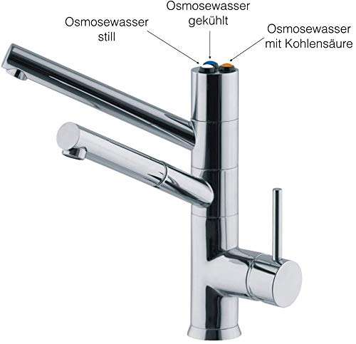 5-Wege-Armatur CUCINA IDEALE mit ausziehbarer Brause Chrom für kaltes, heißes unbehandeltes Leitungswasser und 3 zusätzliche Wassersorten z.B. still, gekühlt und mit Kohlensäure. Wasserhahn - 4
