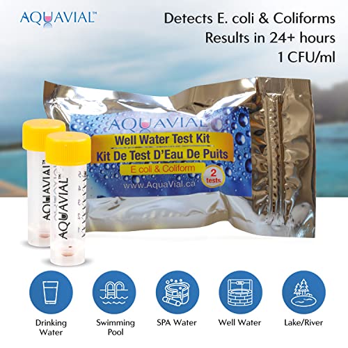 AquaVial Wassertest Schnelltest für Trinkwasser - 2er Pack auf E.coli BZW. Coliforme Bakterien Nachweis | Hochempfindlicher Wasserqualität-Tester für Brunnen- und Leitungswasser für Heimgebrauch - 2