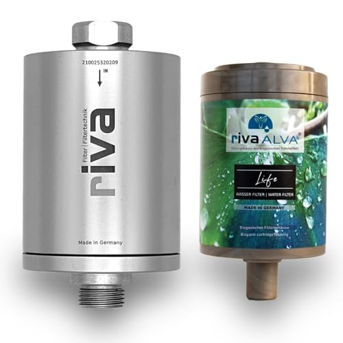 rivaALVA Life Trinkwasserfilter für die Küche, Filtert Chlor, Arzneimittel, Schadstoffe, Bakterien und Mikroplastik, Metallgehäuse in Silber