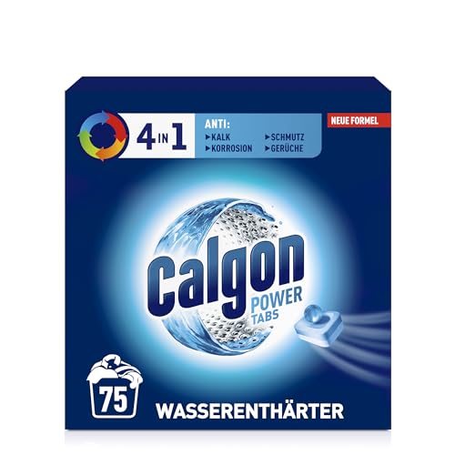 Calgon 4-in-1 Power Tabs – Wasserenthärter gegen Kalkablagerungen und Schmutz in der Waschmaschine – Beugt unangenehmen Gerüchen vor – 1 x 75 Tabs