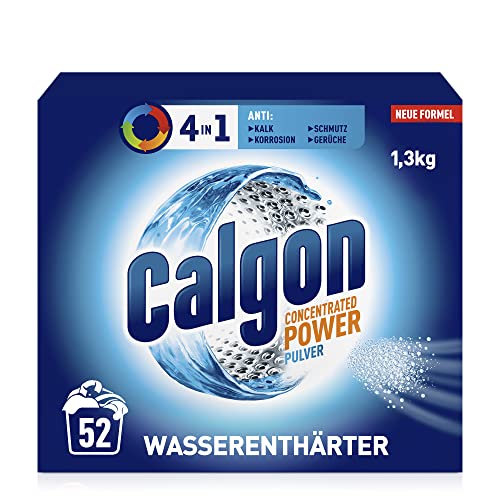 Calgon 4-in-1 Power Pulver – Wasserenthärter gegen Kalkablagerungen, Schmutz und Korrosion in der Waschmaschine – Beugt unangenehmen Gerüchen vor – 1 x 1,3 kg