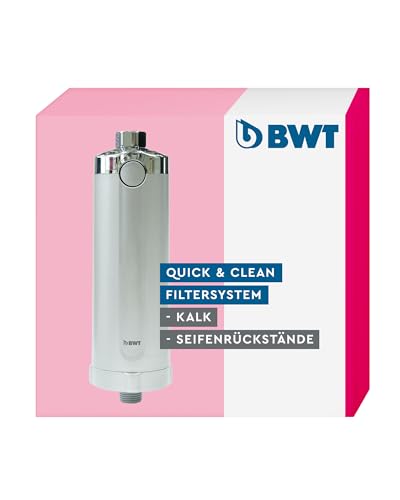 BWT Quick & Clean Antikalk-Filtersystem mit 1 Filterkartusche | Kalkschutz Bad | Inline Duschfilter Wasserfilter | Selbstmontage | Für Armaturen, Glas & Fliesen