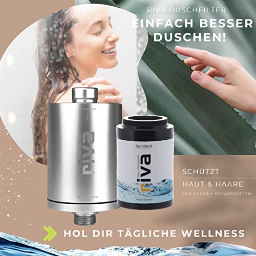 riva Filter | Duschfilter-Set STANDARD | WASSERFILTER – schützt Haut und Haare vor Chlor und Schadstoffen | Reduziert Kalk-Belag | Einfache Montage | Silber - 2